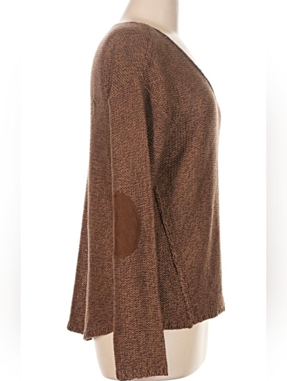 EUC - RDI V-Neck Long Sleeve Elbow Patch Sweater - Brown MEDIUM - Picture 9 of 10